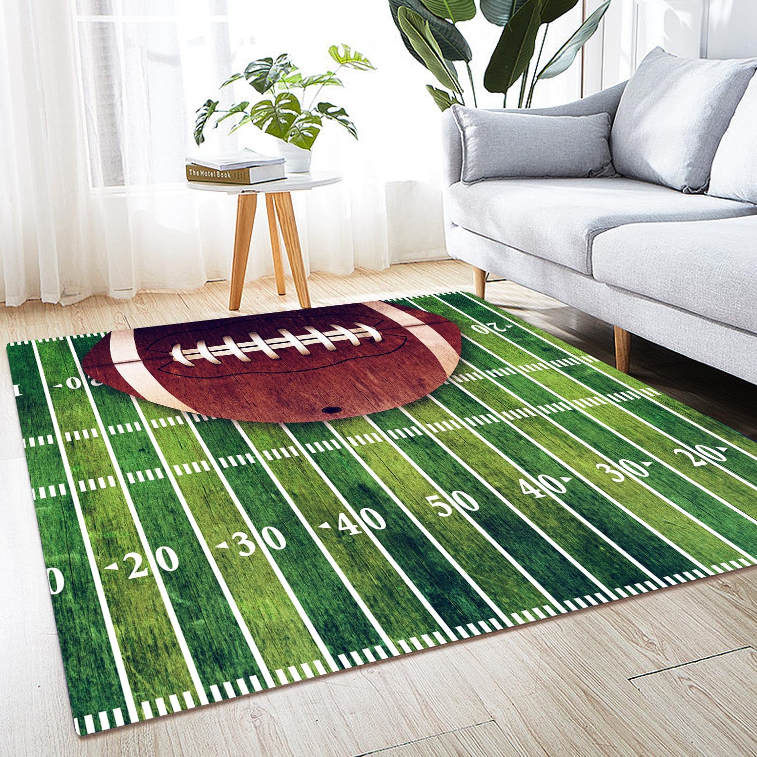 5'x6' Washable Large Area Rug - Non-Slip Carpet for Living Room, Bedroom, Home Decor | American Football & Rugby Theme | Perfect for Game Rooms, Man Caves & Sports-Themed Spaces