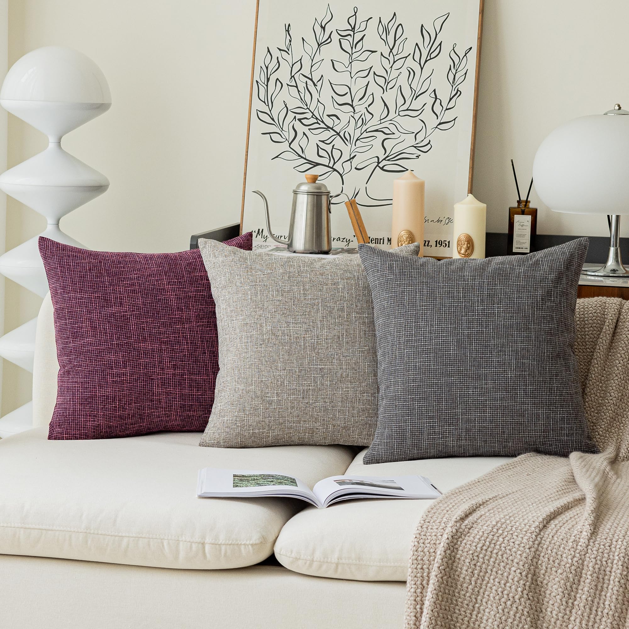 Kevin Textile 2 Pack Decorative Linen Throw Pillow Covers - Boho Style 26x26 Inch (66cm) Sesame Grey - Soft Couch Pillow Covers for Living Room, Bedroom, Outdoor Patio & Chair Decor