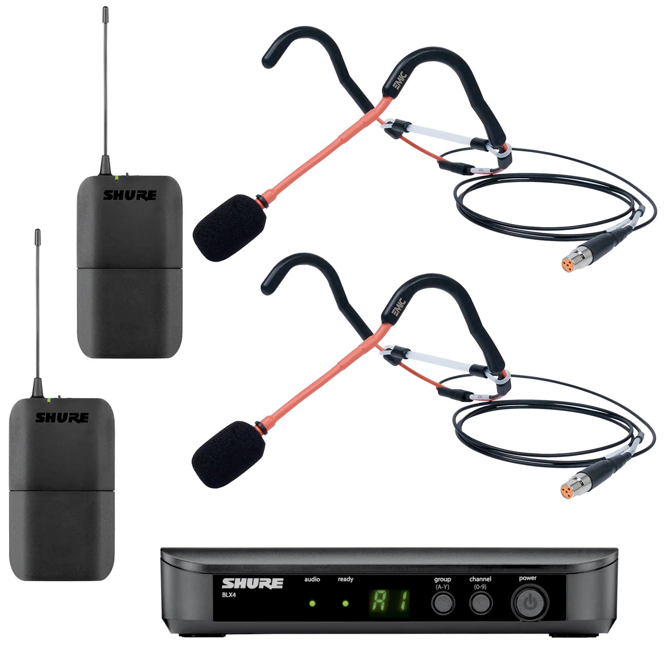 Shure BLX Heavy-Duty Wireless Microphone System Bundle with 2 E Mic Fitness Headsets - Ideal for Gym Instructors, Fitness Trainers & Live Performances