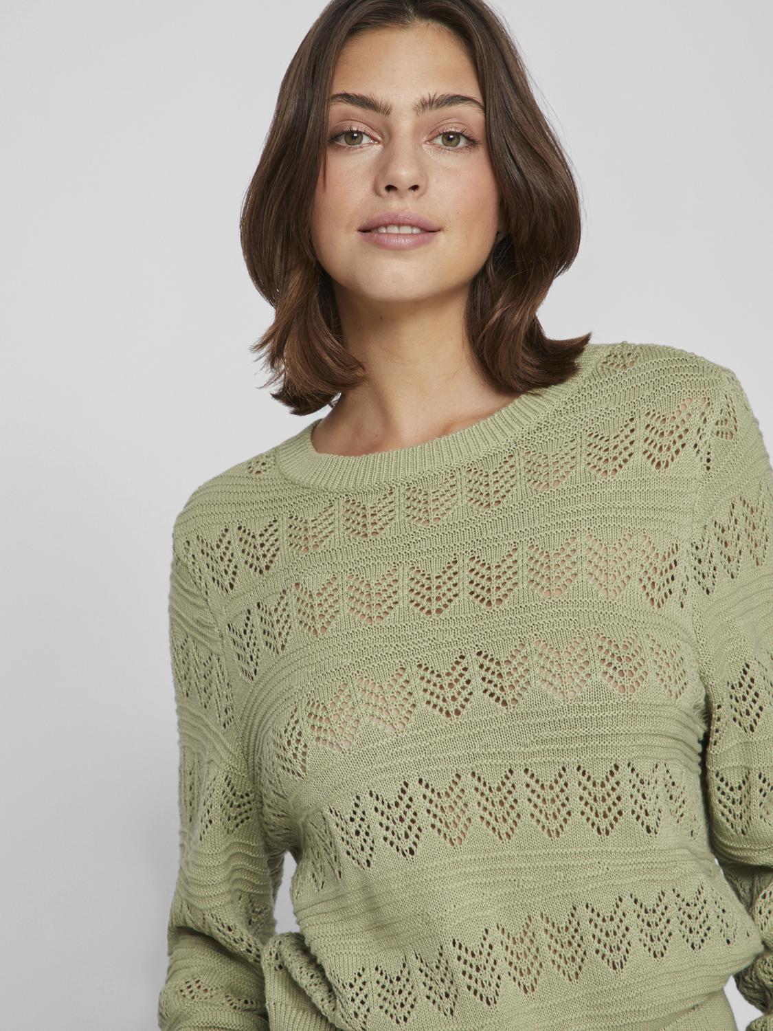Cathy Pointelle Knit Top Women's Lace Sweater - Swamp Green Casual Pullover for Spring & Fall | Perfect for Office Wear, Date Nights & Weekend Outfits