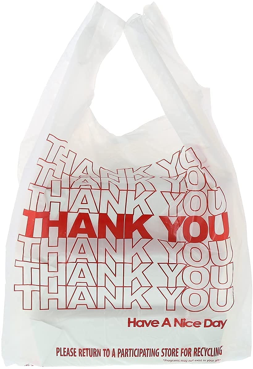 Eco-Friendly Thank You T-Shirt Bags - 100 Pack Disposable & Reusable Plastic Bags (11.5