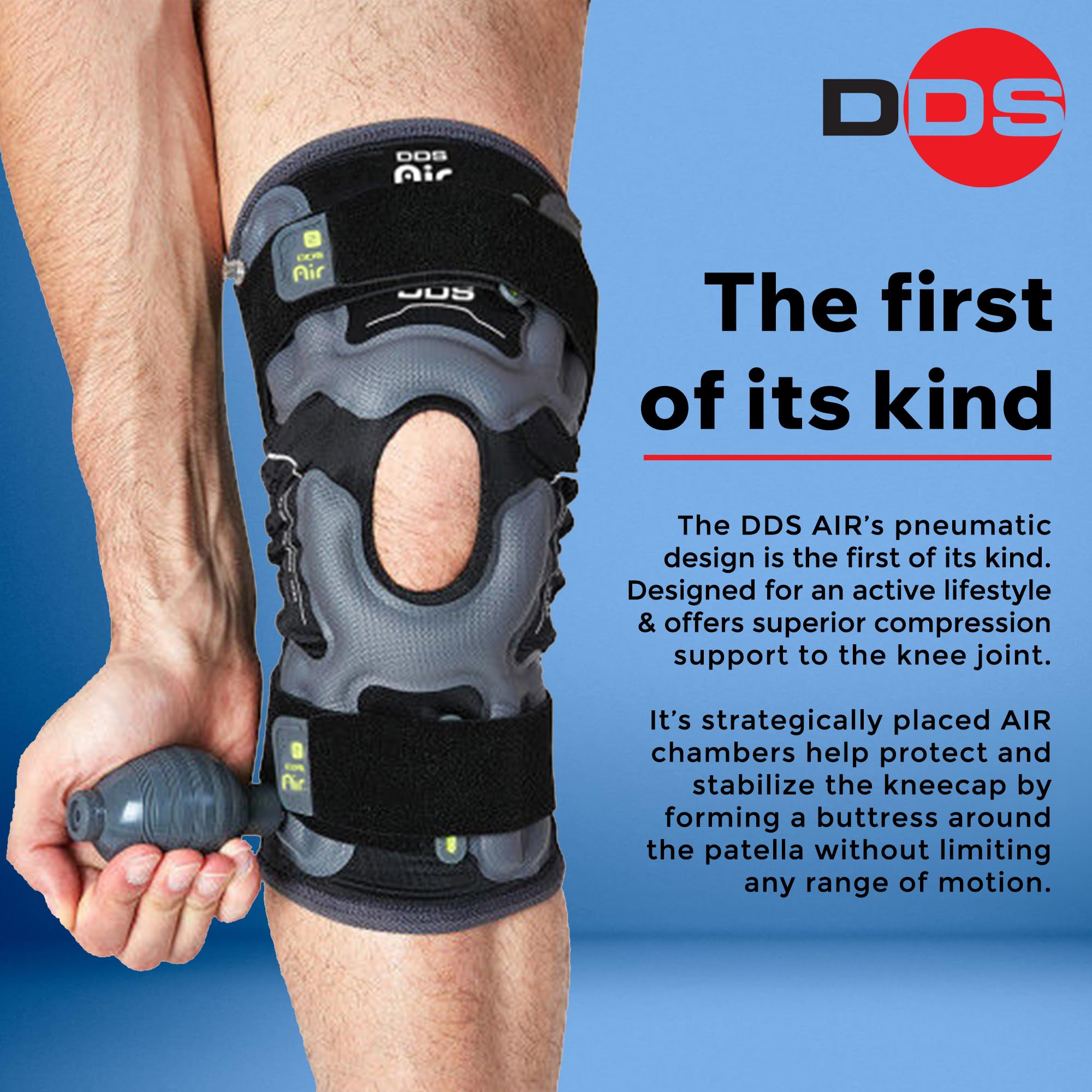 DDS, Inc. Air Pneumatic Compression Knee Brace for Pain Relief & Support - Adjustable Knee Brace for Meniscus Tear, Joint Pain, Muscle Stiffness, Swelling & Improved Circulation - Ideal for Running, Basketball, Workouts & Post-Surgery Recovery (Medium)