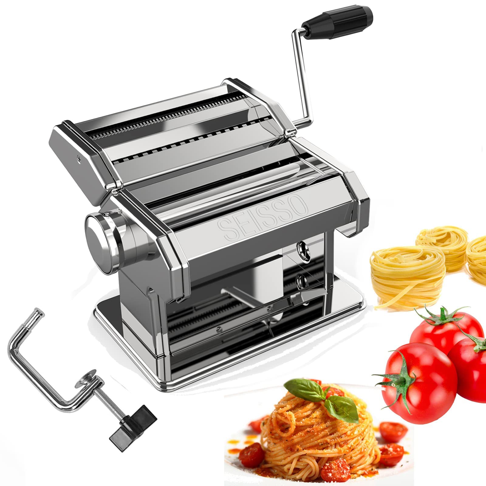 Stainless Steel Manual Pasta Maker Machine - Hand Crank Noodle Roller for Homemade Spaghetti, Fettuccini, Linguine & Lasagna | Perfect for Italian Cooking, Family Meals & Restaurant-Quality Pasta at Home