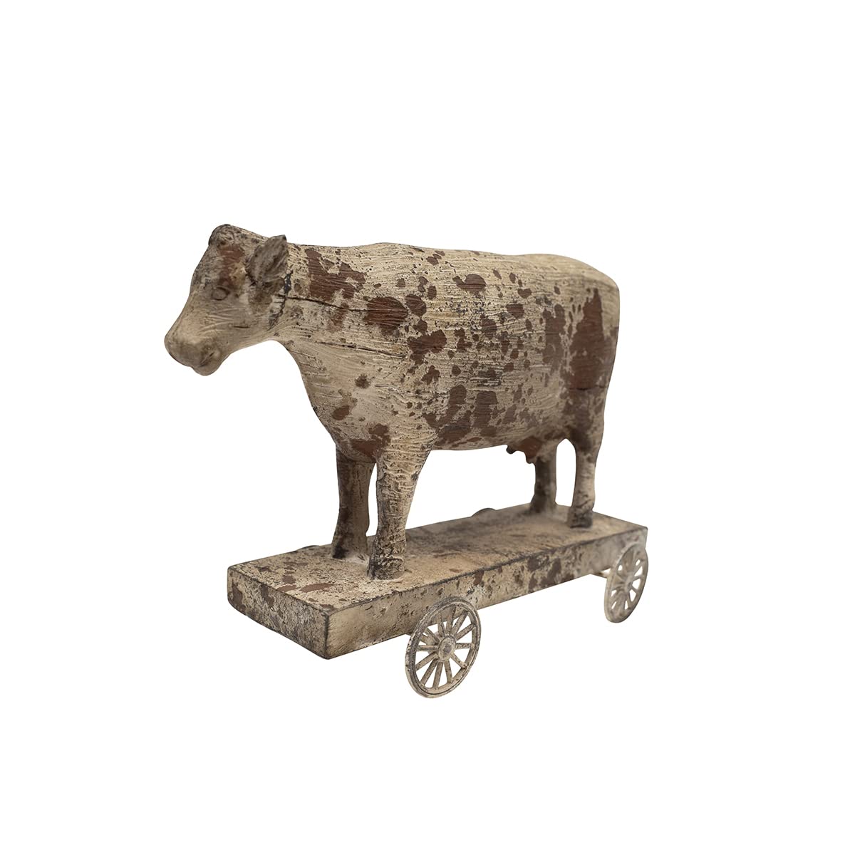 Vintage White Rolling Wooden Cow Toy - Rustic Farmhouse Country Bathroom Decor for Home & Nursery | Perfect for Farm-Themed Parties, Baby Showers, and Country Style Home Decoration