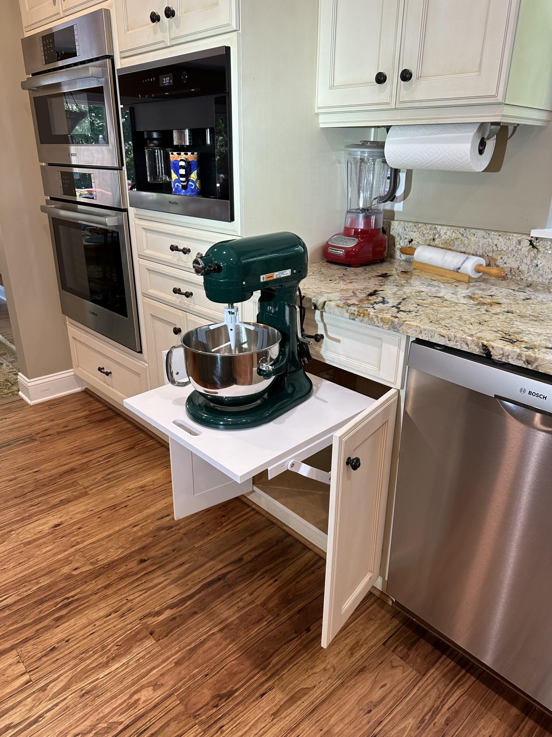 Heavy Duty Kitchen Appliance Lift with Self-Locking Spring Mechanism - White Space Saving Organizer for Mixers, Blenders & Small Appliances | Perfect for Pantry, Cabinet & Countertop Storage