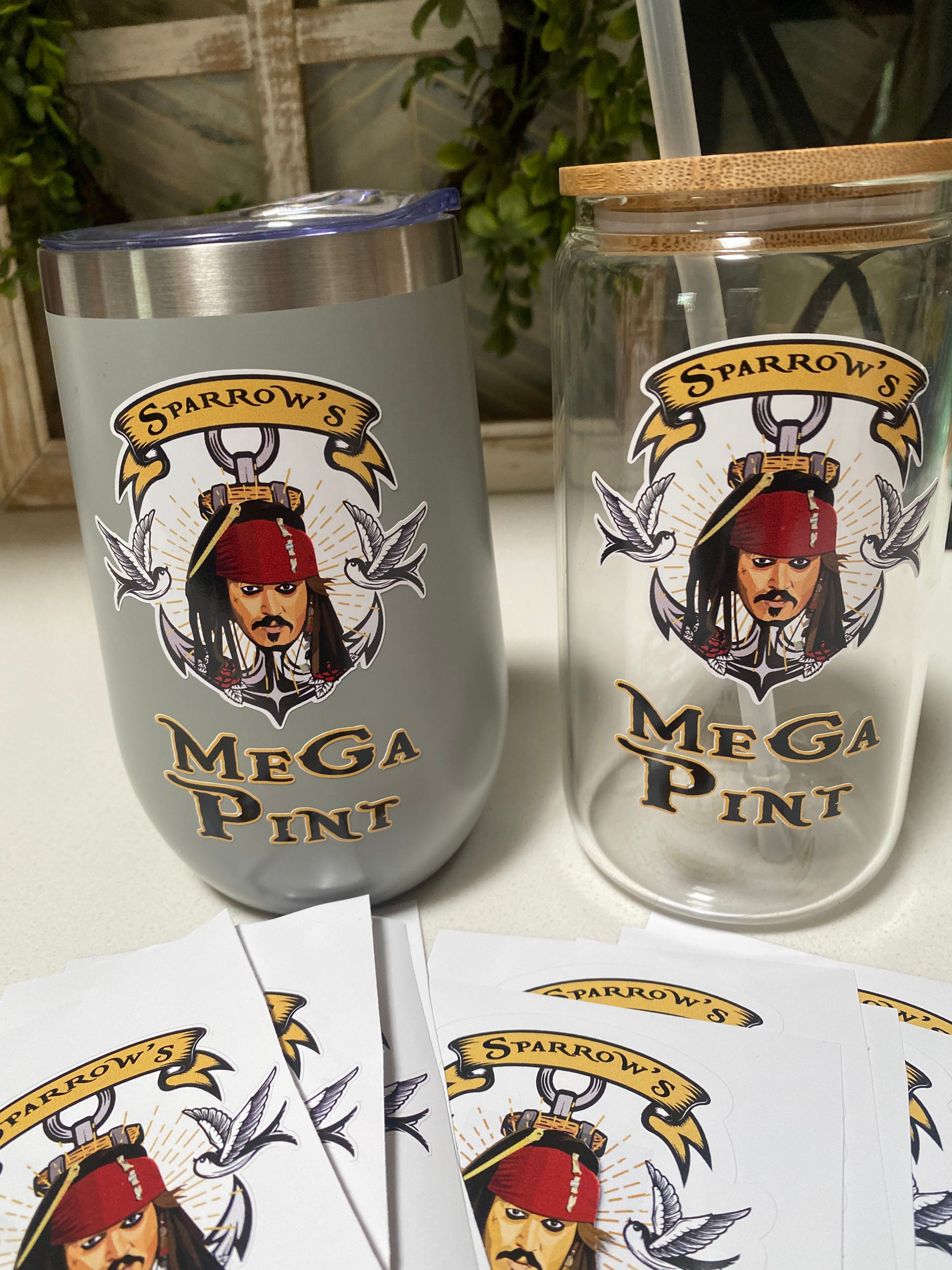 Sparrow's Mega Pint Decal - Large 16oz Glass Decal Sticker for Beer Mugs, Tumblers & Water Bottles - Perfect for Home Bars, Parties & Gifts