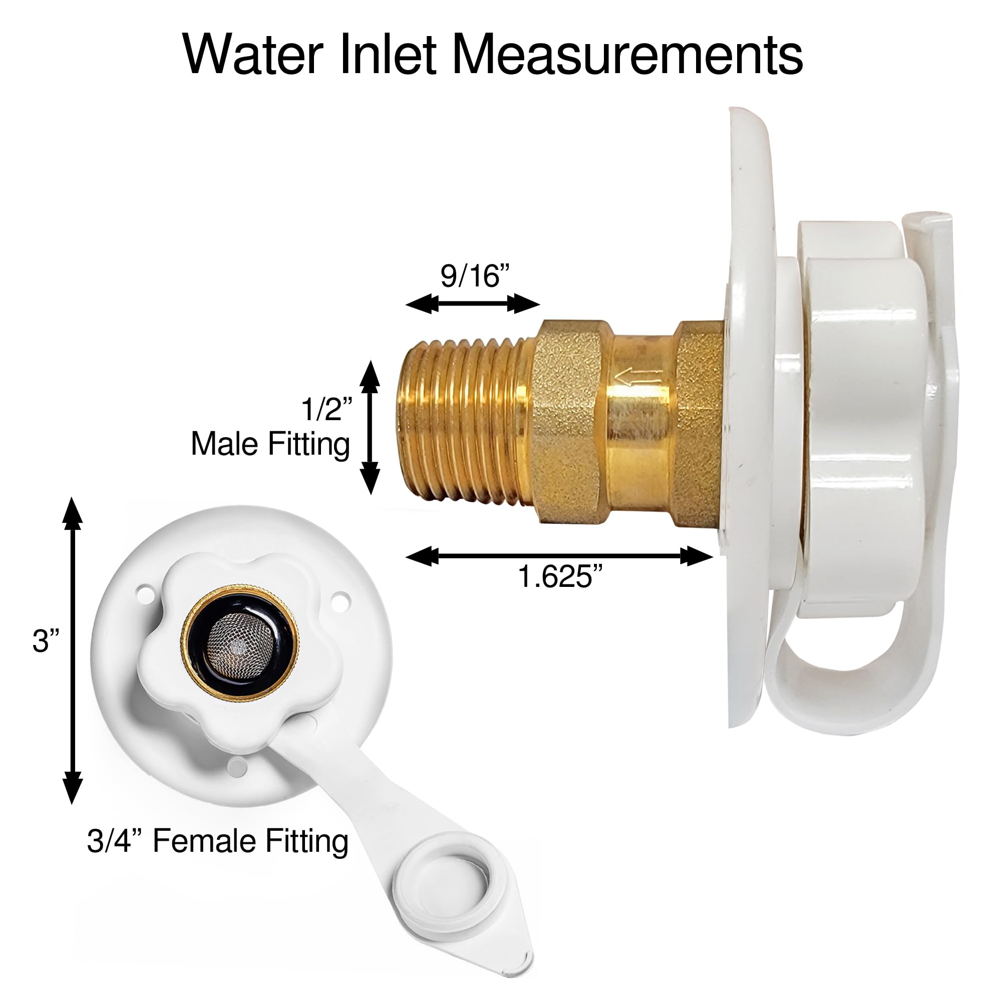 RV Water Inlet Connection with Check Valve - White Camper Hose Flange Hookup for RV City Water Supply | Perfect for Outdoor Camping, RV Trips & Boondocking