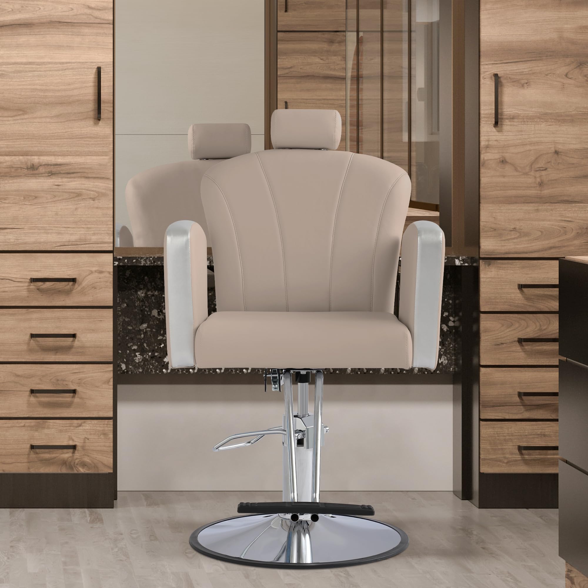 Professional Hydraulic Salon Chair for Hair Stylists - 360° Swivel & Height Adjustable Barber Styling Chair with Reclining Function (Grey) - Perfect for Barbershops, Hair Salons & Home Styling Stations
