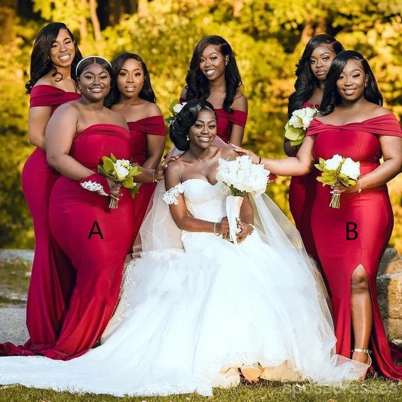 Elegant Mismatched Red Mermaid Maxi Long Bridesmaid Dresses for Wedding Party - WG1808 | Formal Evening Gowns for Bridal Shower, Prom & Special Occasions