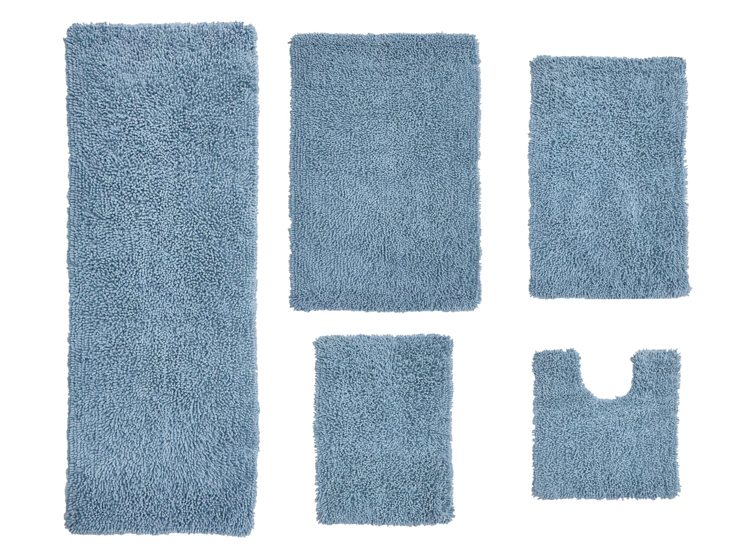 Home Weavers Fantasia 100% Cotton Bath Rug Set - Ultra Soft, Absorbent & Washable Non-Slip Bath Mats for Bathroom & Kitchen - 5 Piece Set with Contour (Blue) - Perfect for Bathroom Safety, Kitchen Comfort & Home Decor