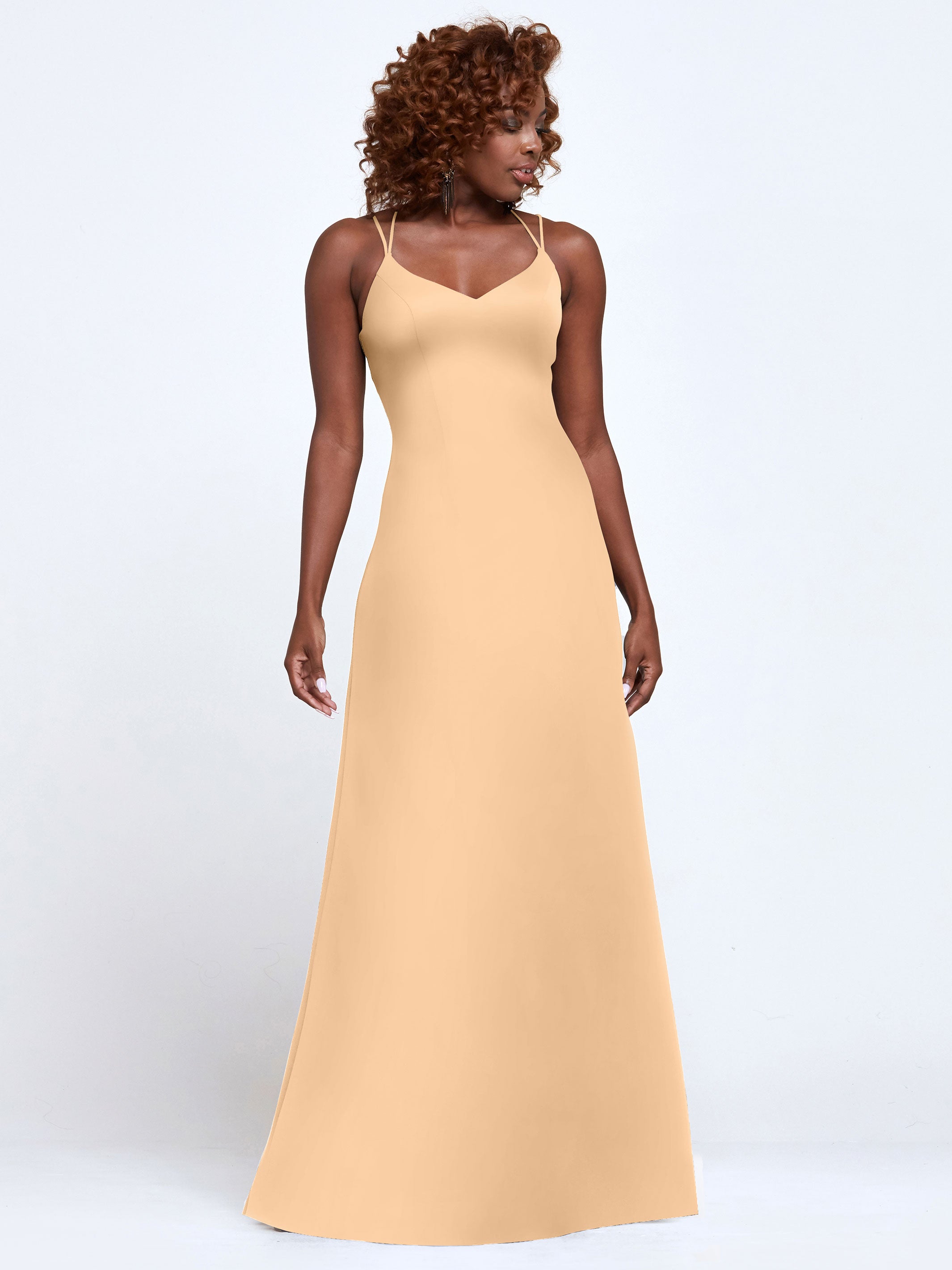 Elegant 83045 Double Knit A-Line Bridesmaid Dress with Adjustable Spaghetti Straps - Perfect for Weddings, Formal Events & Special Occasions