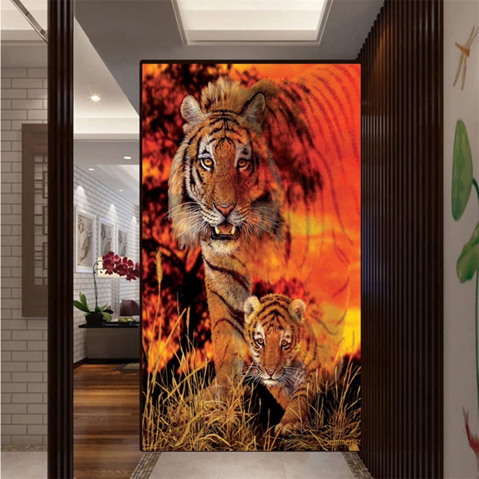 5D Diamond Painting Kit for Adults - Tiger Sunset Full Drill Diamond Art, DIY Cross Stitch Gem Embroidery Wall Decor (28x56 Inch) - Perfect for Home Decor, Gift Idea & Stress Relief Art Therapy