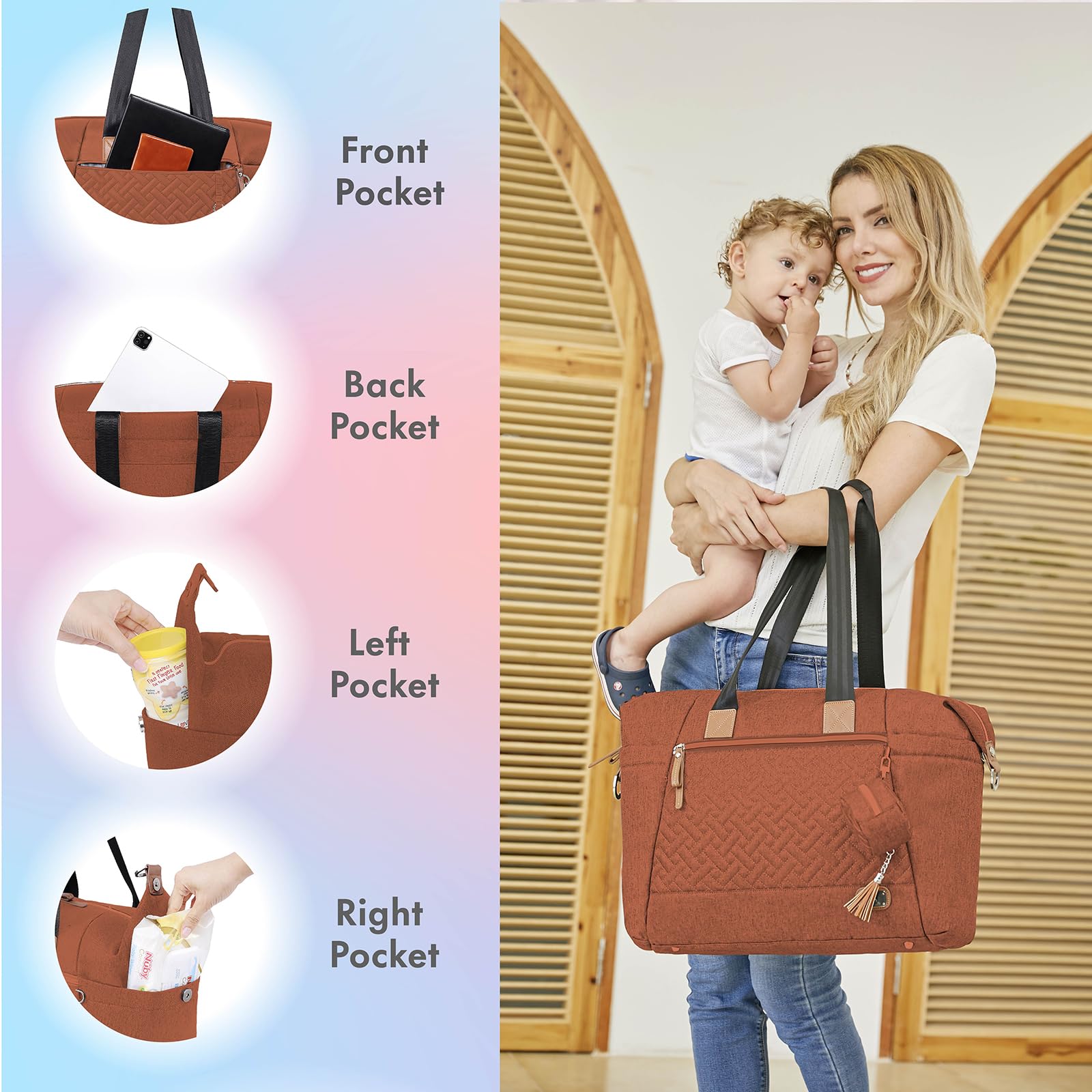 Waterproof Diaper Bag Tote with Changing Mat & Pacifier Holder - Large Maternity Backpack for Moms & Dads - Perfect for Travel, Daycare & Family Outings