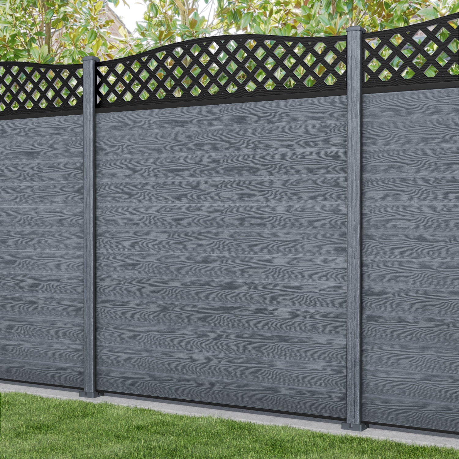 Classic High Wave Curved Top Fence Panel - Anthracite Grey Composite Fencing with Durable Posts | Perfect for Garden, Yard & Privacy Outdoor Decor