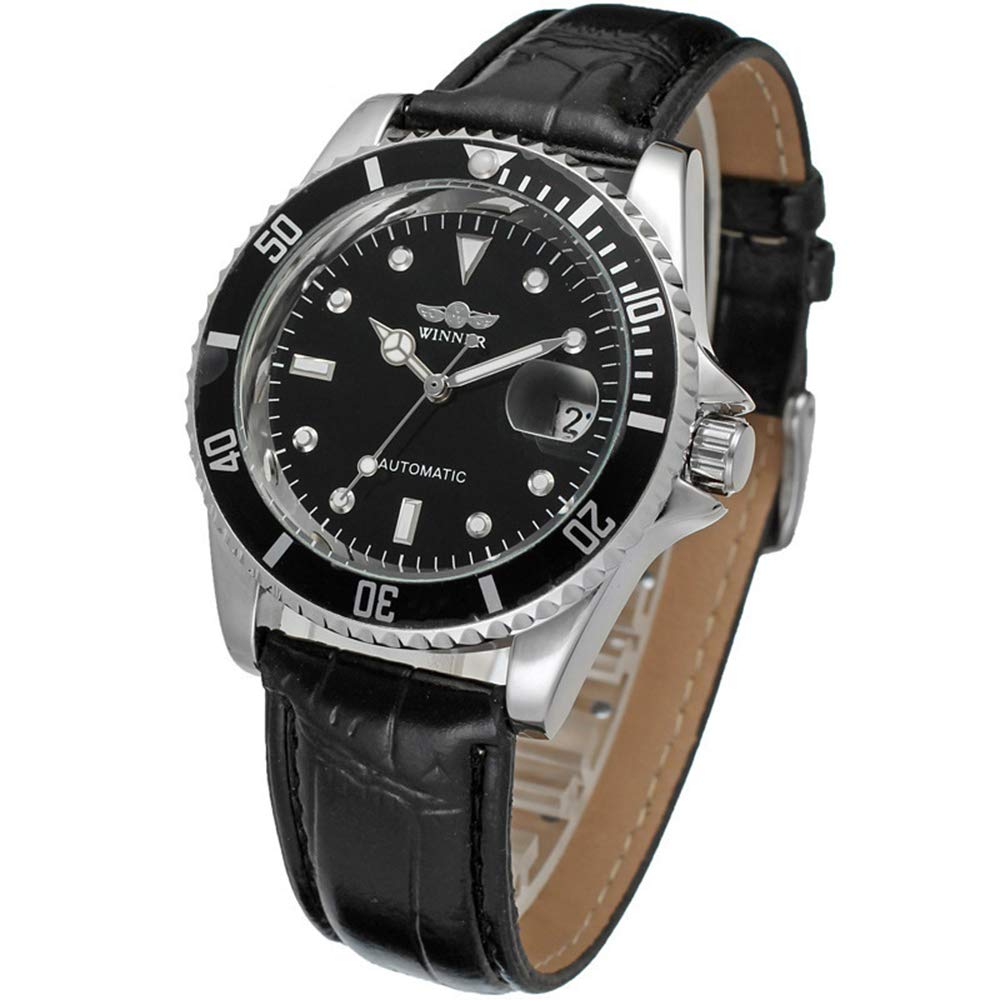 MASTOP Men's Automatic Mechanical Watch - Genuine Leather Strap, Date Display, 50M Waterproof, Luxury Dress Watch for Business & Formal Occasions