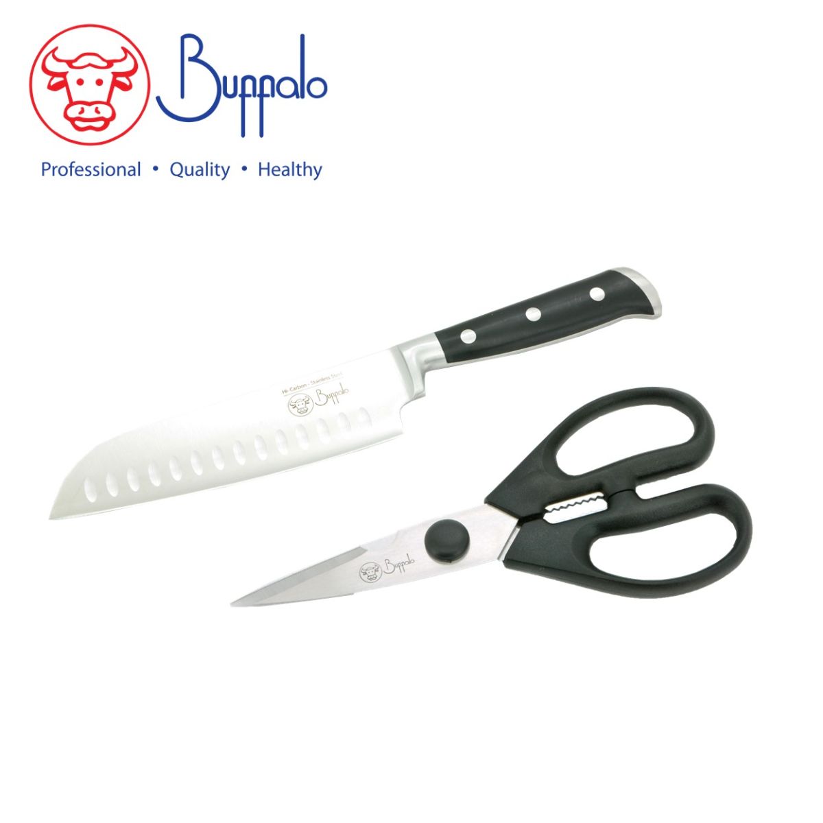 Premium Japanese Chef Knife & Kitchen Scissors Set by Buffalo - Professional Cooking Tools for Sushi, Meat Cutting & Food Preparation