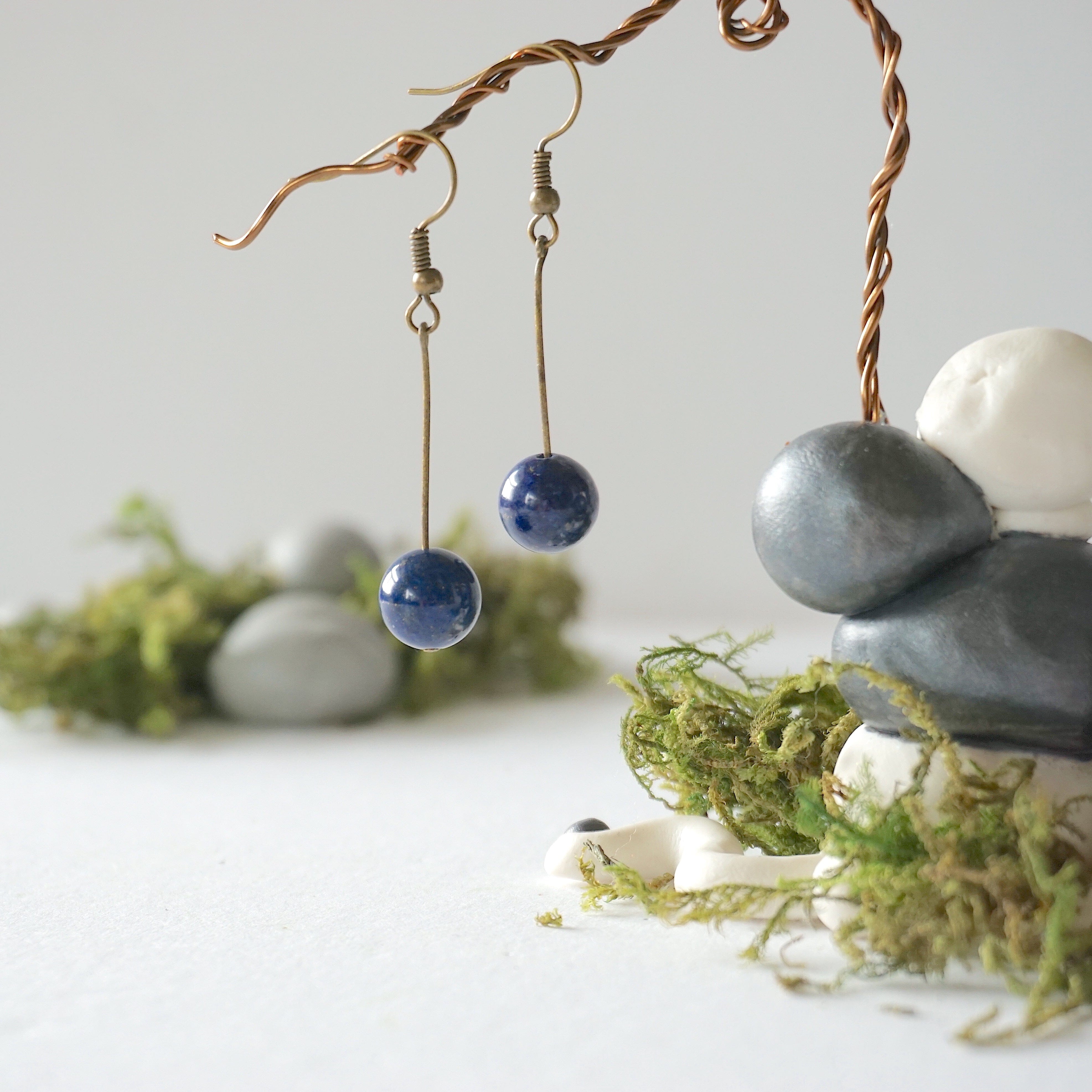 Lapis Lazuli Beaded Drop Earrings in Antique Bronze - Handmade Bohemian Jewelry for Women, Perfect for Weddings & Boho Fashion