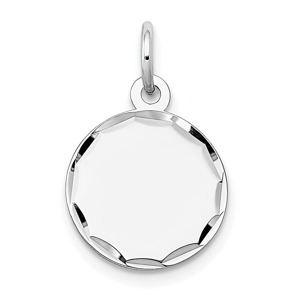 14K White Gold Engravable Round Disc Charm Necklace Pendant - 0.011 Gauge Etched Fine Jewelry for Women - Perfect Gift for Her, Birthday, Anniversary & Special Occasions