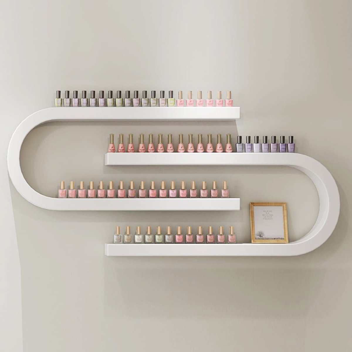 Wall Mounted Nail Polish Organizer - U-Shaped Essential Oil & Perfume Display Rack for Salon, Beauty & Nail Shops - Space Saving Cosmetic Storage Shelf (Perfect for Home Vanity, Spa Decor & Professional Nail Stations)