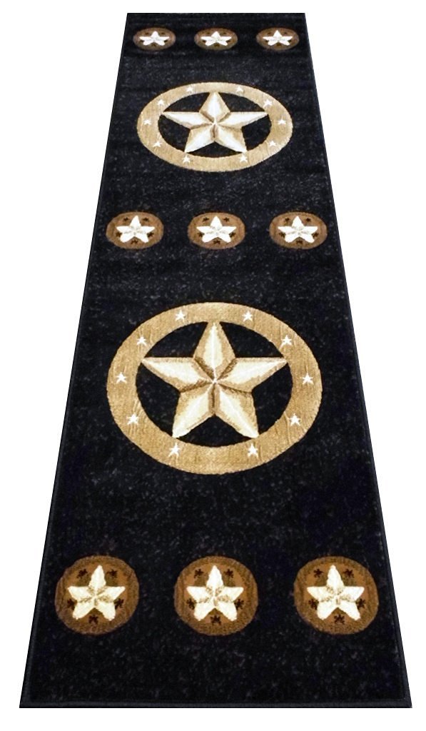 Texas Western Star Rustic Cowboy Decor Area Rug - Black 2x7 Feet Runner - Perfect for Ranch, Cabin & Southwestern Home Decor