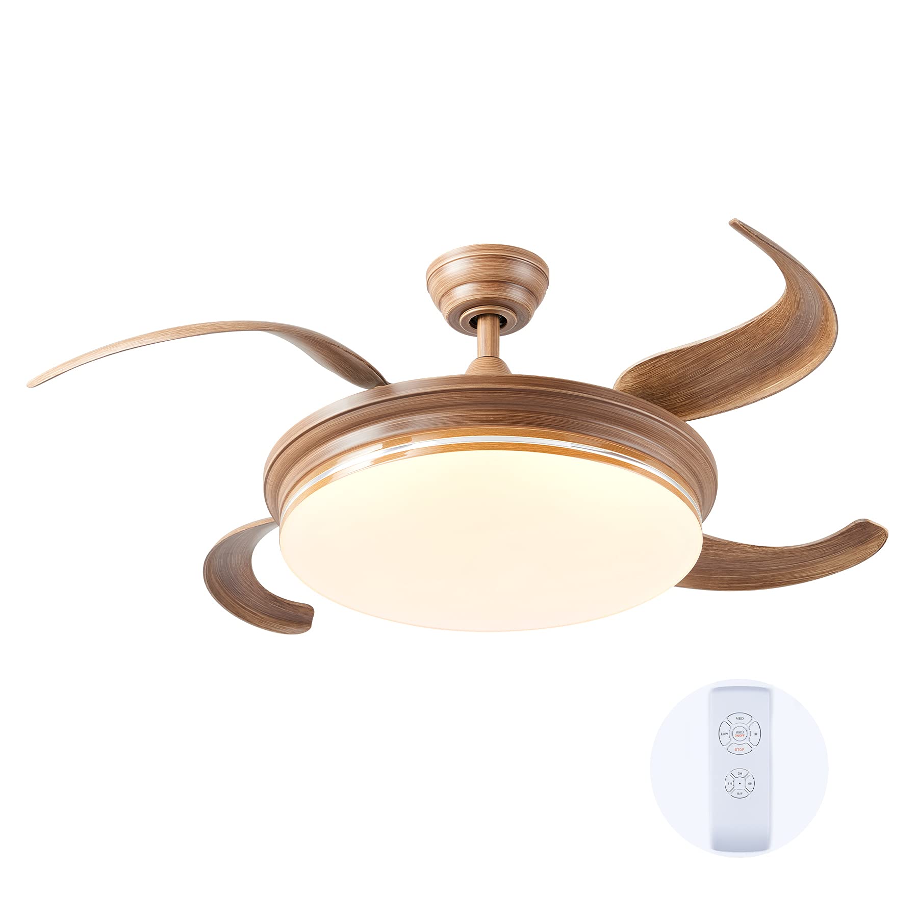 VONLUCE 42 Inch Smart Retractable Ceiling Fan with LED Light and Remote Control - Modern Invisible Flush Mount Fan for Bedroom, Living Room, Dining Room, Kitchen - 4 ABS Blades Farmhouse Style Ceiling Fan - Perfect for Home Cooling and Air Circulation in Indoor Spaces