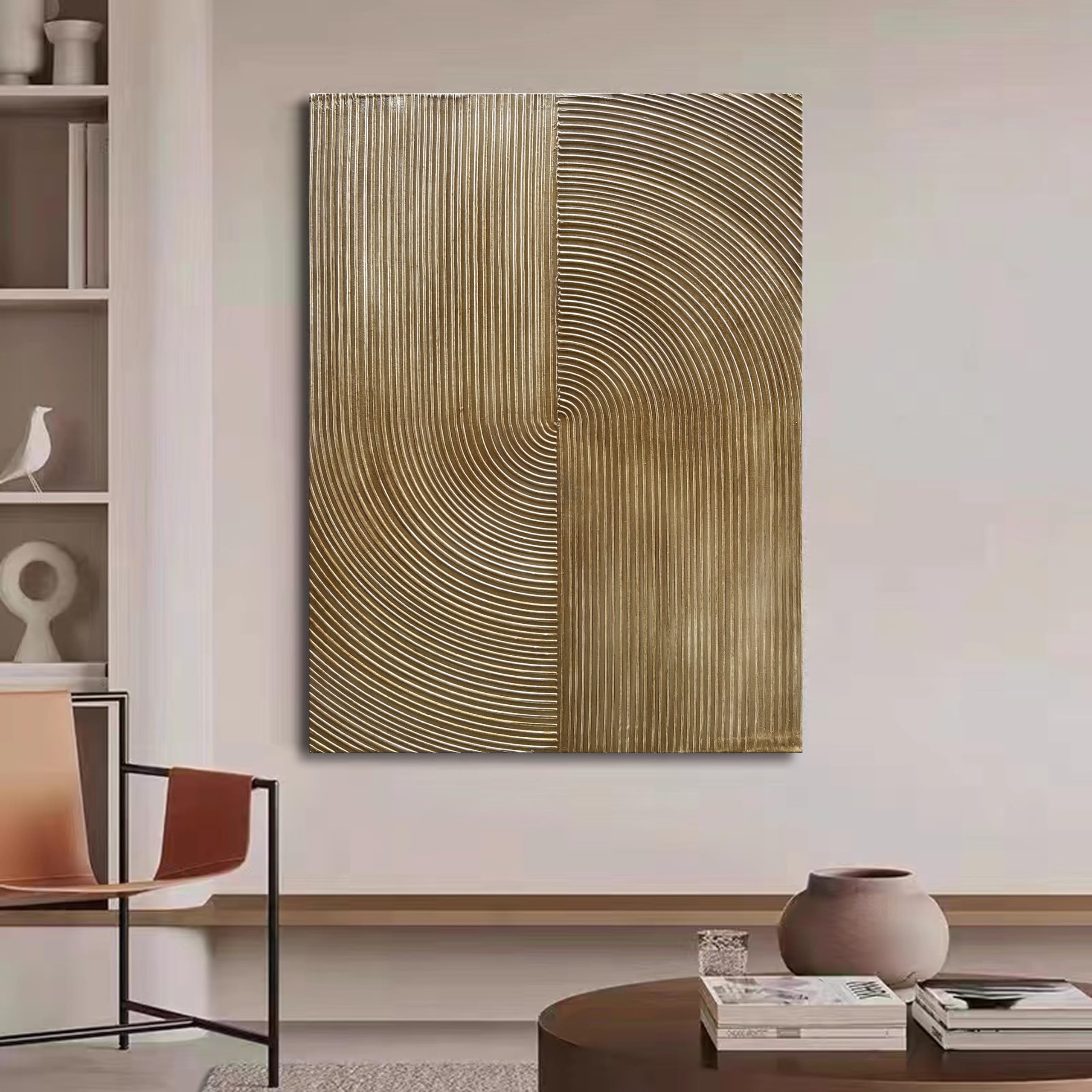 NANKAI 40x28 Inch Contemporary Minimalist Gold Texture Abstract Oil Painting - Modern Wall Art for Home, Office & Living Room Decor