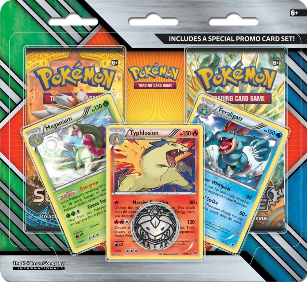 Sun & Moon Pokemon TCG 2-Pack Blister Featuring Meganium, Typhlosion & Feraligatr - Perfect for Collectors and TCG Battles