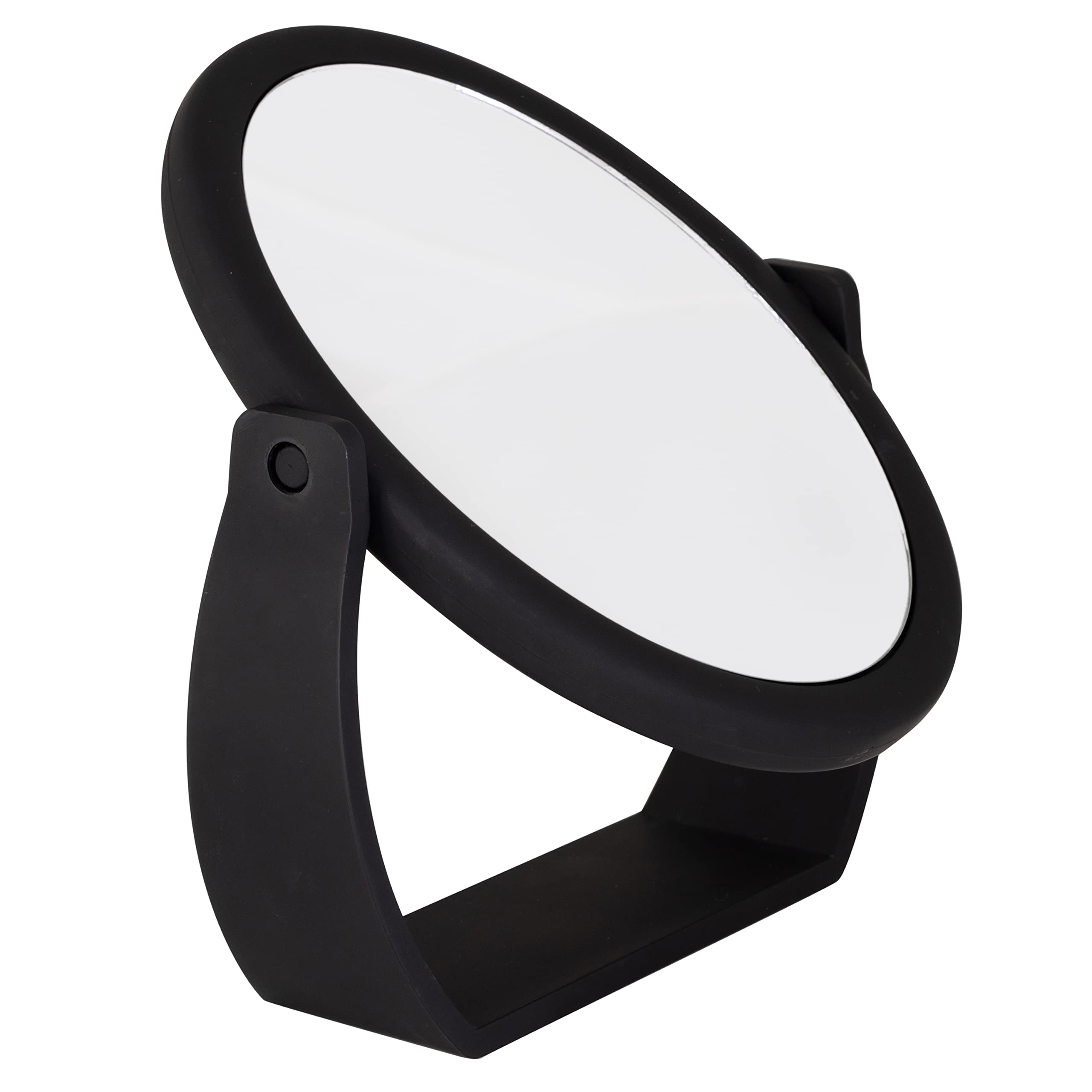 Premium Double-Sided Swivel Vanity Mirror with Regular & 10X Magnification - Freestanding Makeup & Shaving Mirror for Bathroom & Dressing Table - Rubberized Base, Black Finish - Perfect for Grooming, Cosmetics Application & Home Decor
