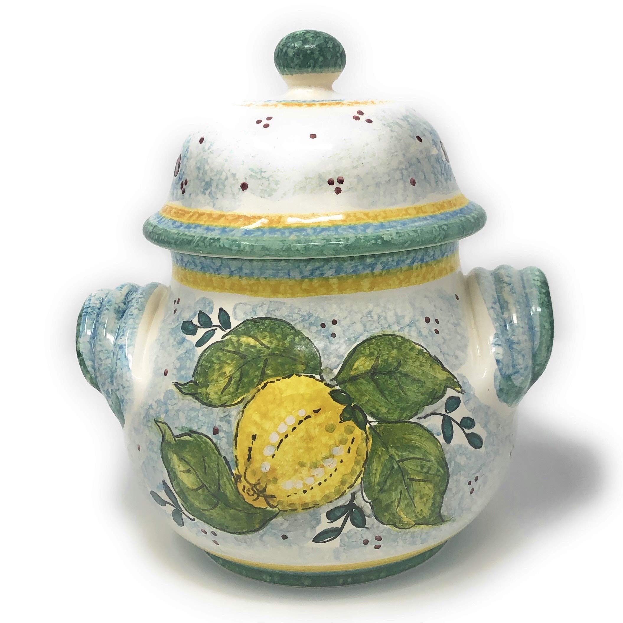 Hand-Painted Italian Ceramic Cookies Jar - Tuscan Art Pottery Biscotti Container | Authentic Made in Italy | Perfect for Kitchen Storage & Gift Giving