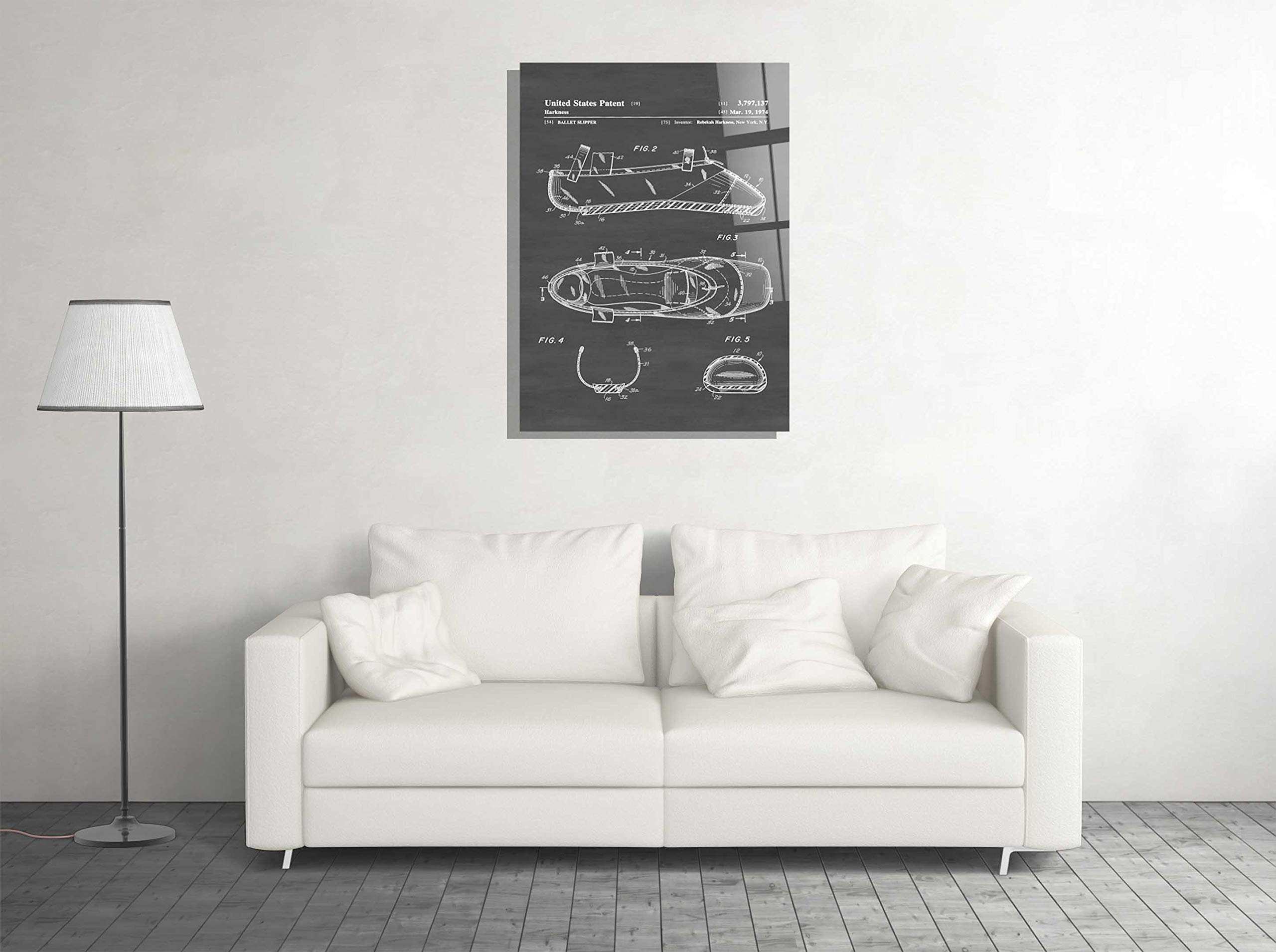 Elegant Ballet Slippers Blueprint Glass Wall Art - Unique Home Decor Gift for Dancers, Christmas Present for Ballerinas - Perfect for Dance Studios, Bedrooms & Holiday Decorations