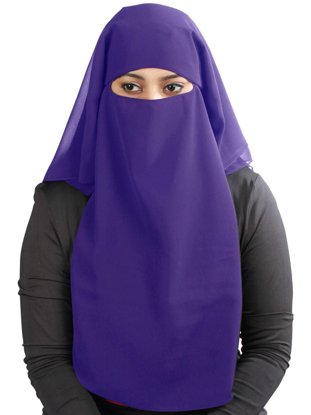 Black Georgette 3-Layer Niqab for Women - Modest Islamic Face Covering for Prayer, Travel, and Daily Wear