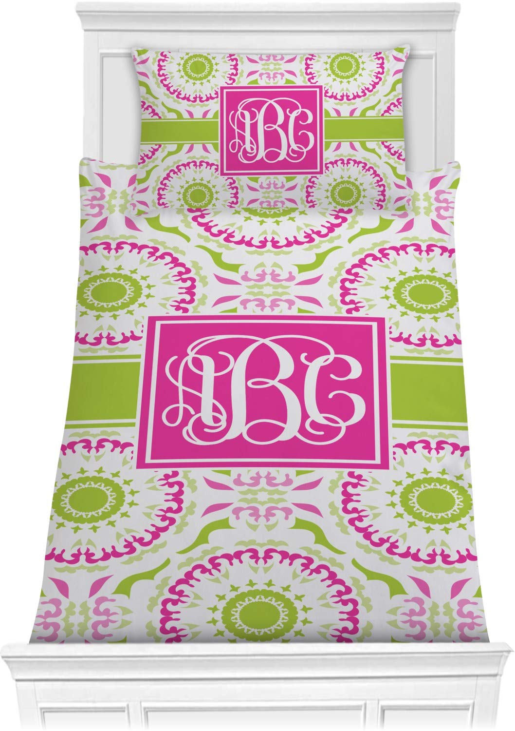Personalized Pink and Green Suzani Comforter Set - Twin Size, Soft Bedding for Girls' Room, Dorm, or Guest Bedroom Decor