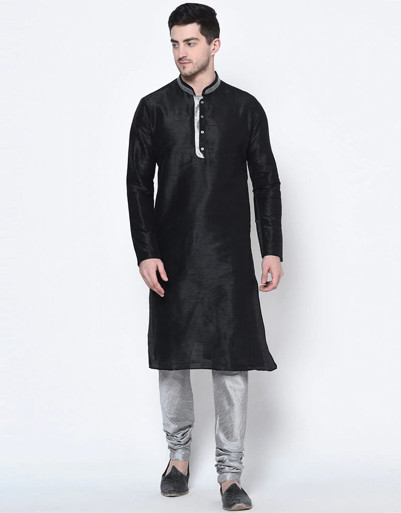 Black Kurta Dhupion Silk Chudidaar - Elegant Indian Traditional Outfit for Women | Perfect for Festivals, Weddings & Special Occasions