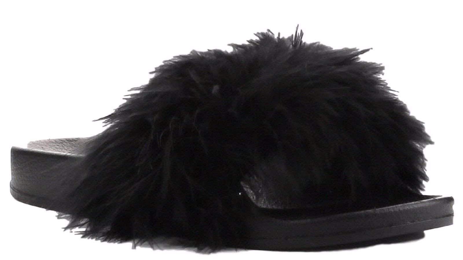 Cape Robbin Moira-2 Women's Flip Flops - Marabou Fur Slide Sandals | Slip-On Comfortable Slippers for Women | Black | Perfect for Beach, Pool, and Summer Outfits