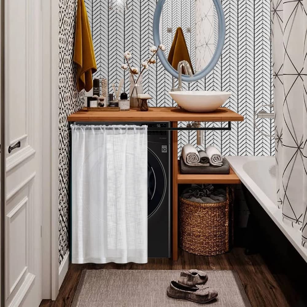 XTMYI White Kitchen Curtains 24 Inch - Set of 2 Linen Textured Semi-Sheer Panels, Boho Farmhouse Cafe Curtain Tiers for Small Windows - Perfect for Kitchen, Bathroom, Basement, RV & Camper Decor