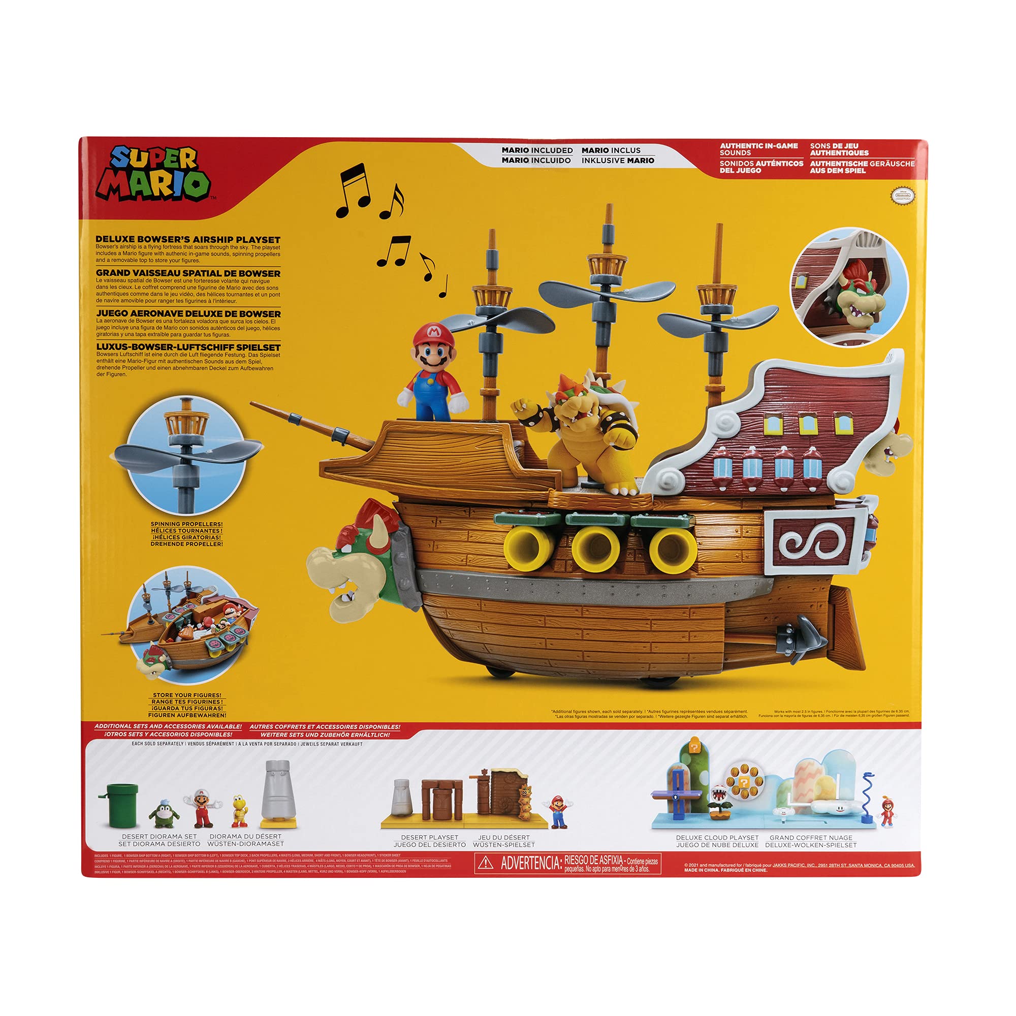 Super Mario Deluxe Playset - Bowser's Airship Toy for Kids | Nintendo Licensed Action Figure Playset | Perfect for Birthday Gifts & Mario Themed Parties