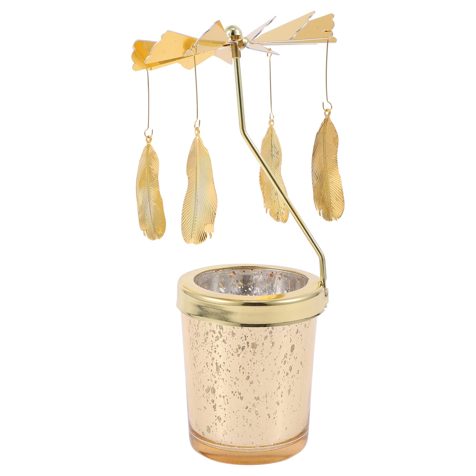 Beaupretty Spinning Candle Holder - Decorative Rotary Tealight Holder with Feather Design, Glass Carousel Candlestick for Christmas & Holiday Decor - Perfect for Table Centerpieces, Wedding Decorations, and Cozy Home Ambiance
