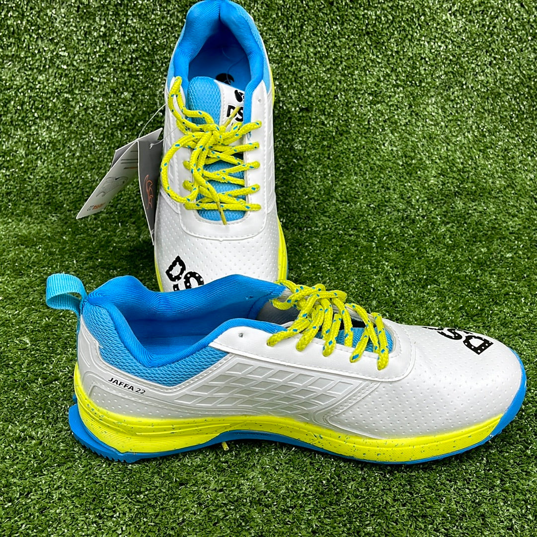 DSC Jaffa 22 White & Lemon Junior Cricket Shoes - Lightweight Comfort for Young Players | Perfect for Practice & Matches