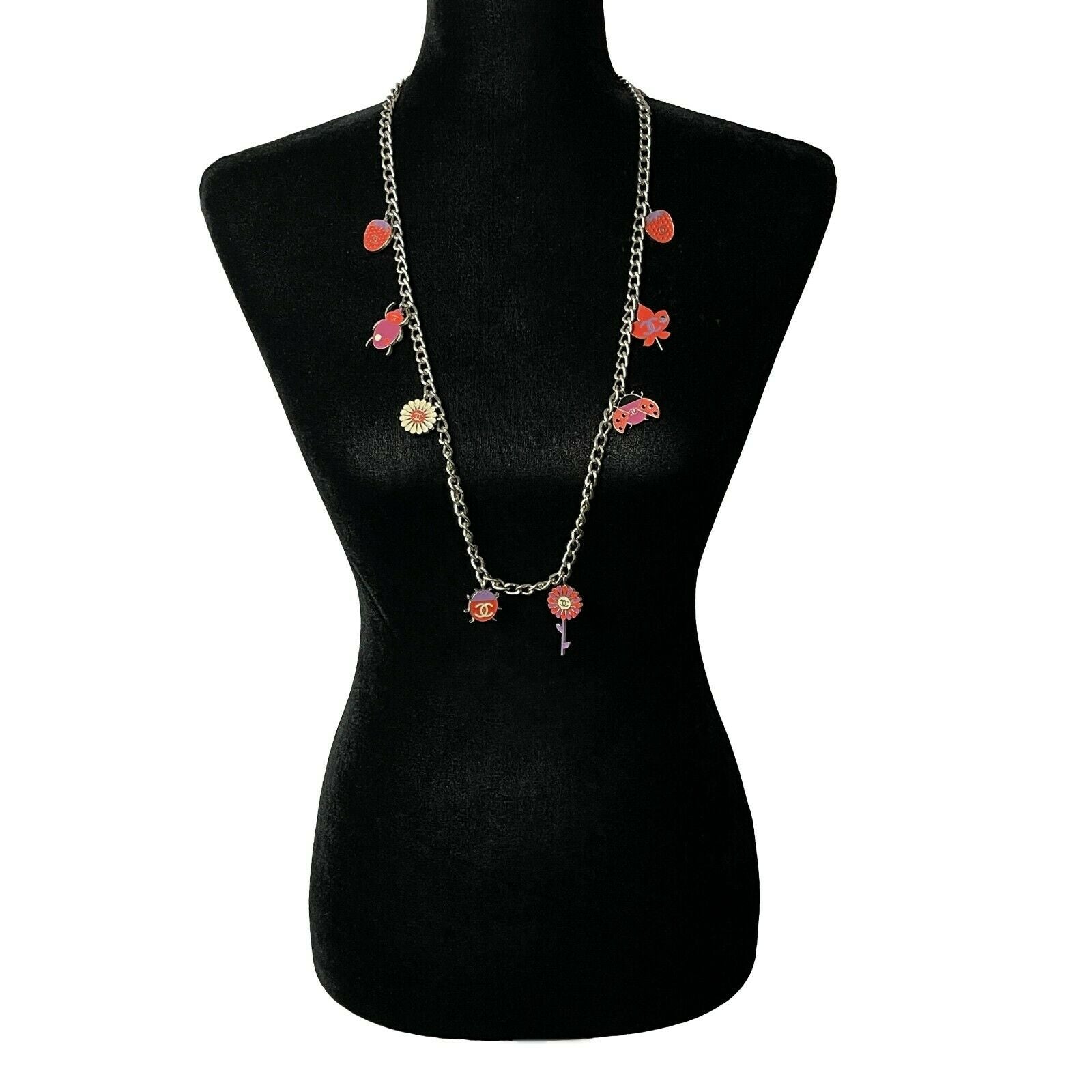 CHANEL Ladybug CC Necklace & Belt Set - Garden Flower Charms 04P Silver for Women | Elegant Jewelry Gift for Birthday, Anniversary & Special Occasions