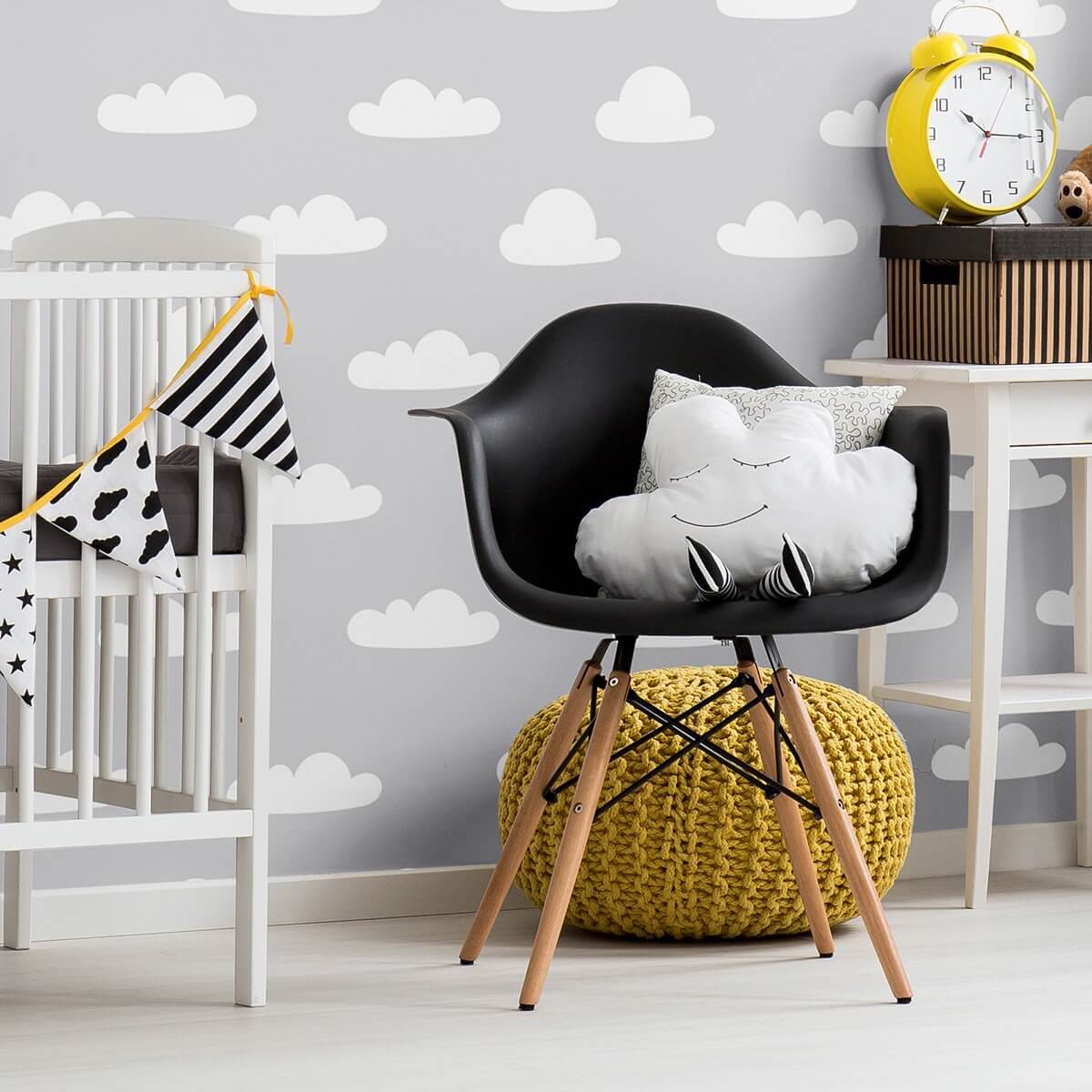 White and Silver Clouds Baby Peel & Stick Removable Wallpaper - Self-Adhesive Nursery Decor for Girls & Boys Rooms - Easy to Install & Remove