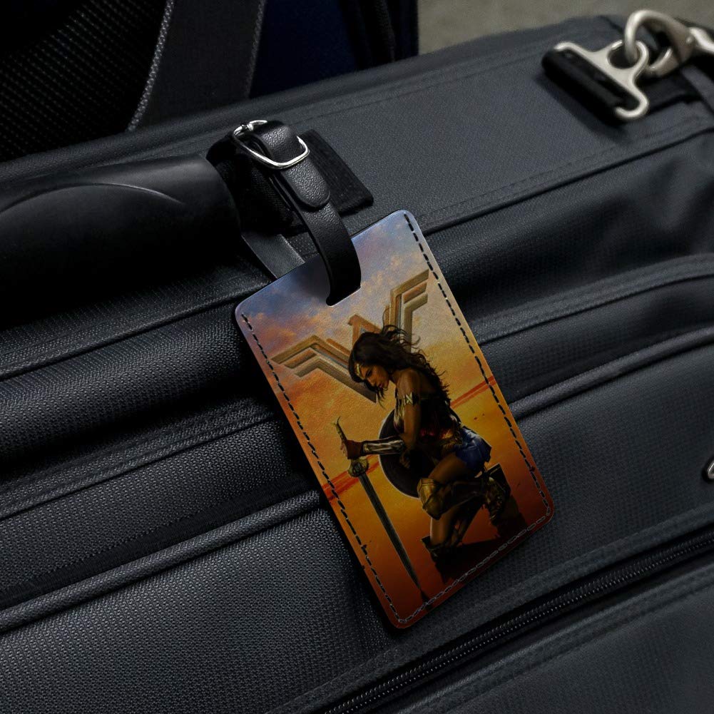 Wonder Woman Movie Poster Leather Luggage Tag - Rectangle Carry-On ID Tag for Suitcases & Backpacks | Perfect for Travel, Cosplay & Superhero Fans