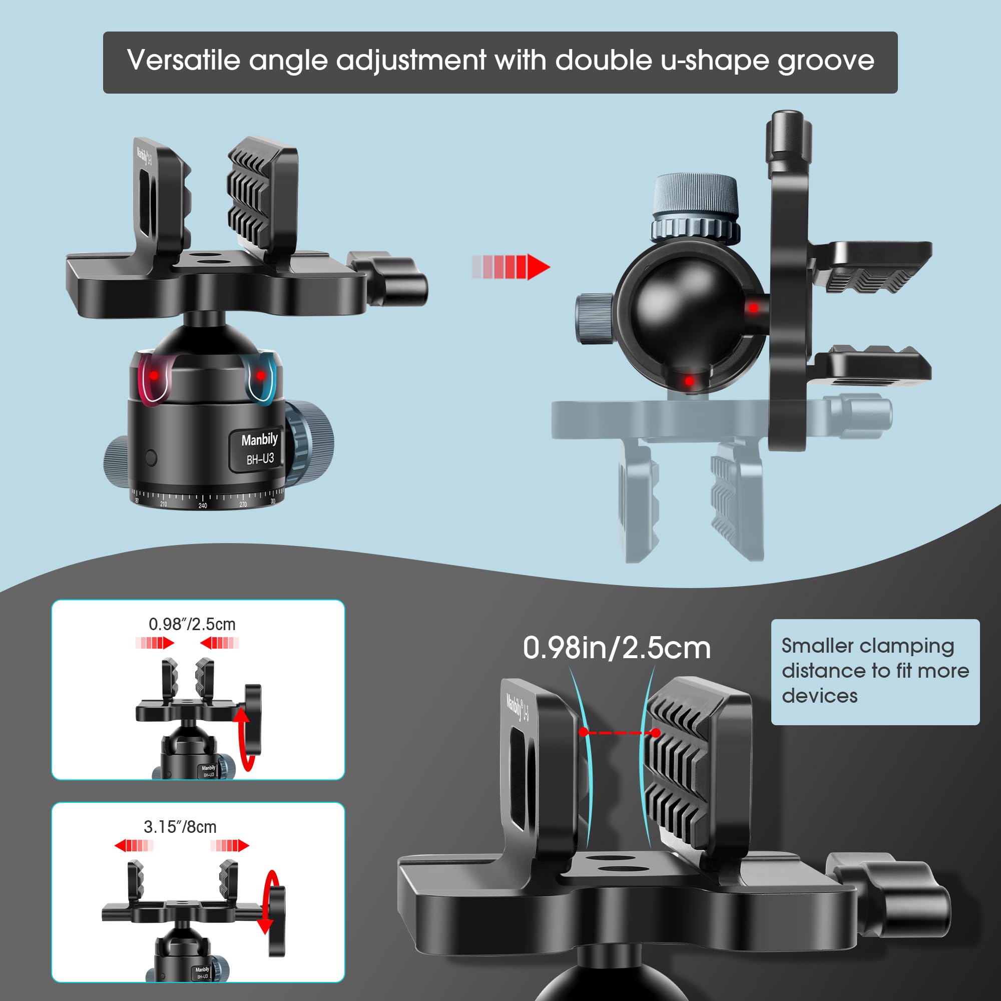 Manbily Heavy Duty 360° Shooting Saddle with Low Profile 44mm Ball Head - CNC Aluminum Tripod Head for Hunting & Shooting Sticks - 44lbs Load Capacity - Perfect for Outdoor Hunting, Wildlife Photography & Rifle Support (Black)