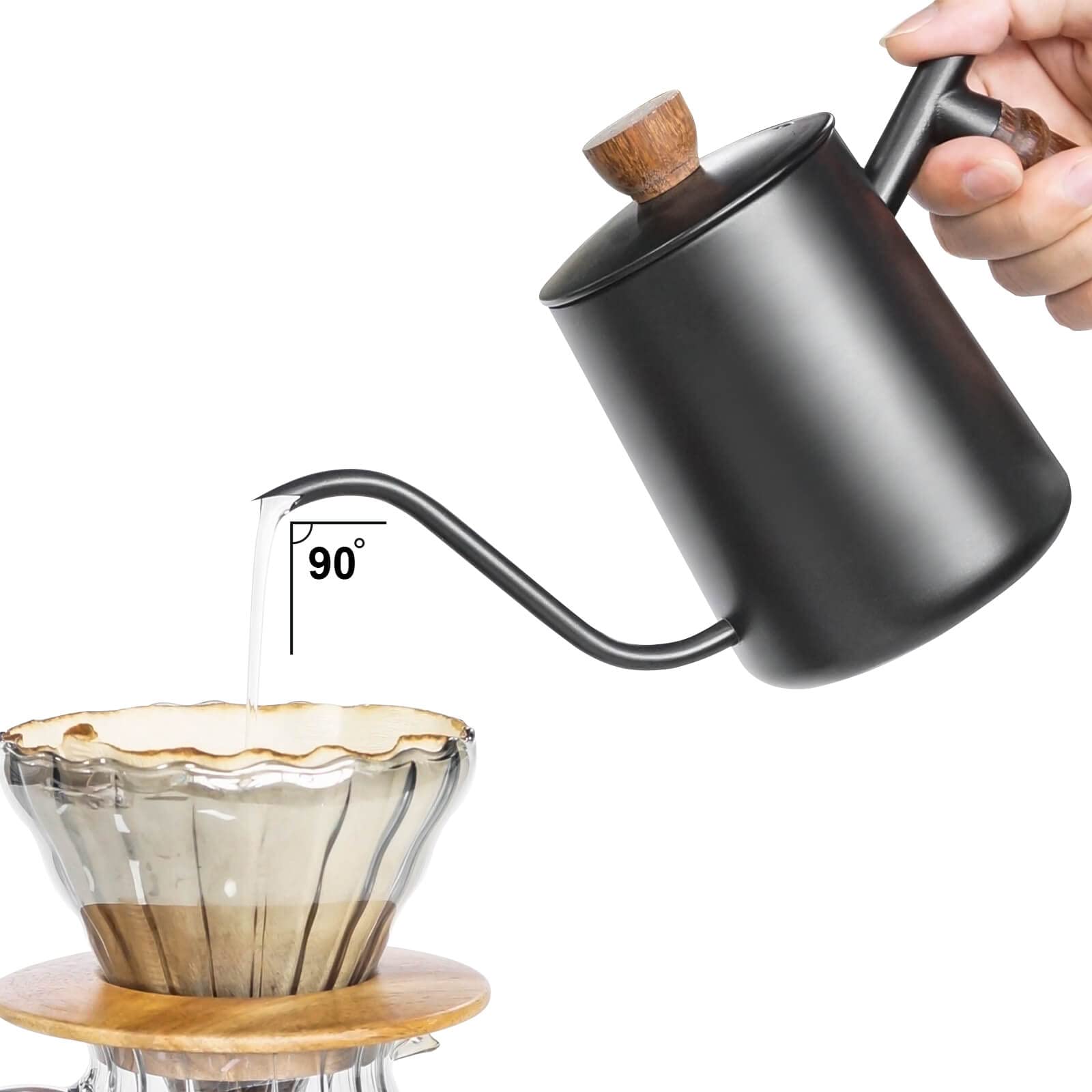 Premium Pour Over Coffee Maker Set - Stainless Steel Gooseneck Kettle, Wooden Stand, Glass Carafe & Reusable Filters - Perfect for Home Brewing, Office Use & Camping Coffee Making