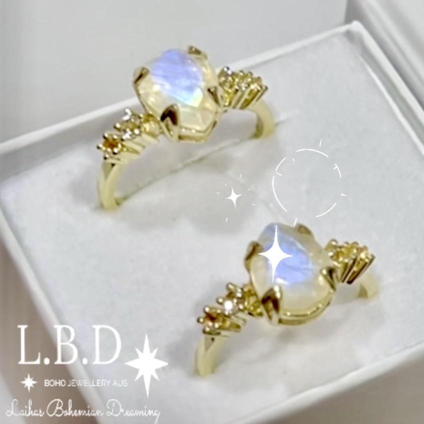 Laihas Mystical Gold Moonstone Promise Ring for Women - Elegant Moonstone Jewelry for Engagement, Wedding & Special Occasions