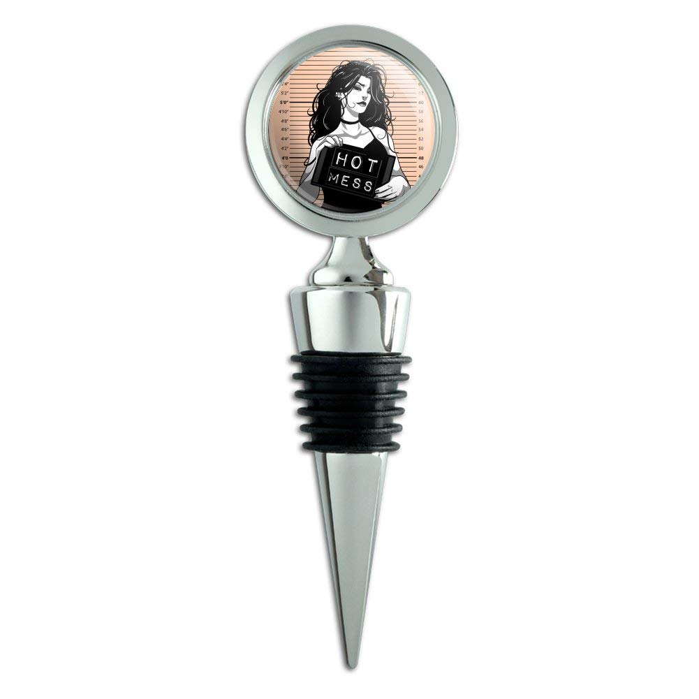 Funny Hot Mess Woman Mug Shot Wine Bottle Stopper - Novelty Wine Cork for Parties, Gifts & Wine Lovers - Perfect for Bachelorette, Girls Night & Wine Tasting Events