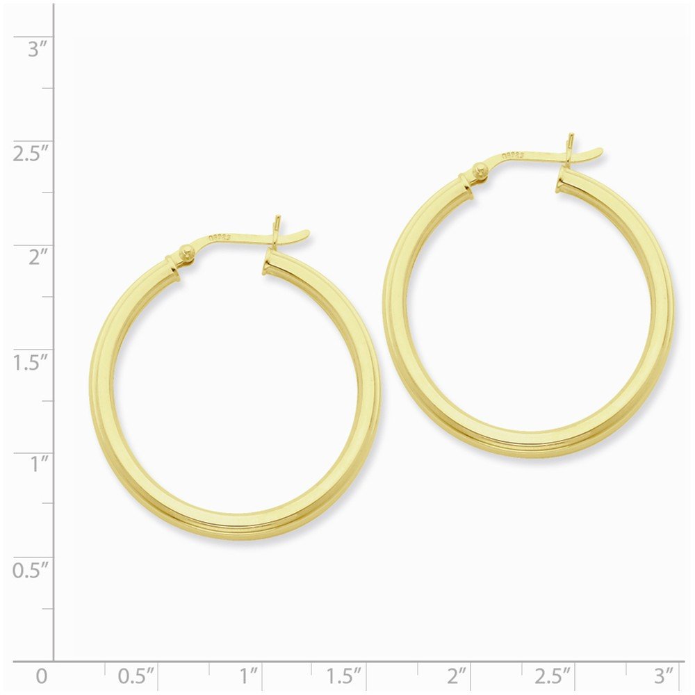 Jewels By Lux Sterling Silver Gold-Plated 35mm Grooved Hoop Earrings for Women - Elegant Everyday Jewelry & Perfect Gift for Birthday, Anniversary