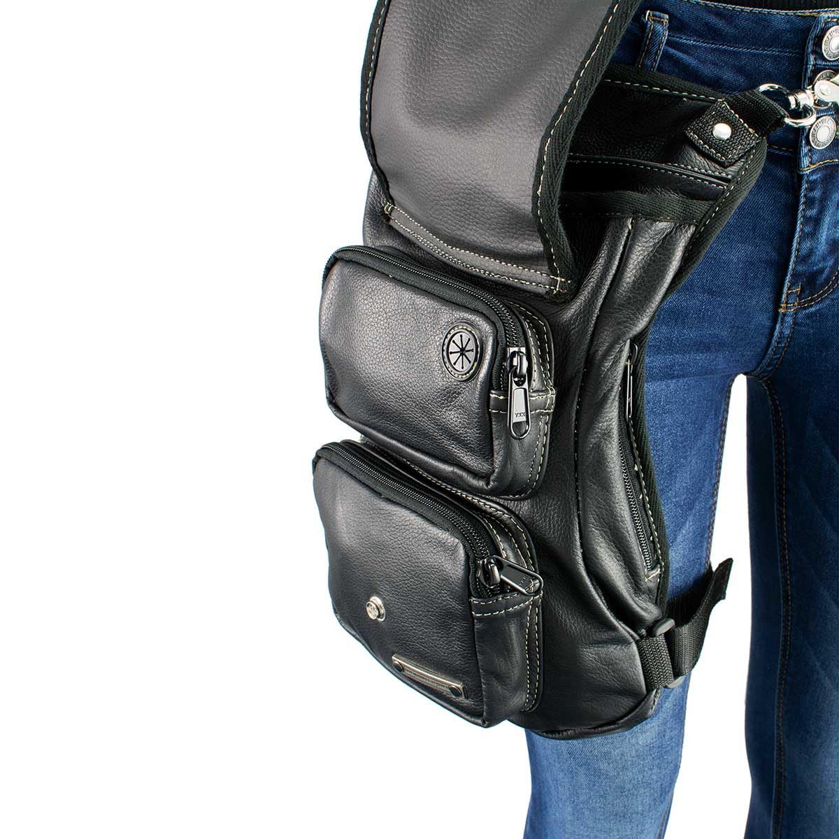 Milwaukee Leather MP8897 Conceal Carry Thigh Holster Bag - Black & Tan Leather with Adjustable Waist Belt for Pistol & Essentials | Perfect for Hiking, Travel & Tactical Use