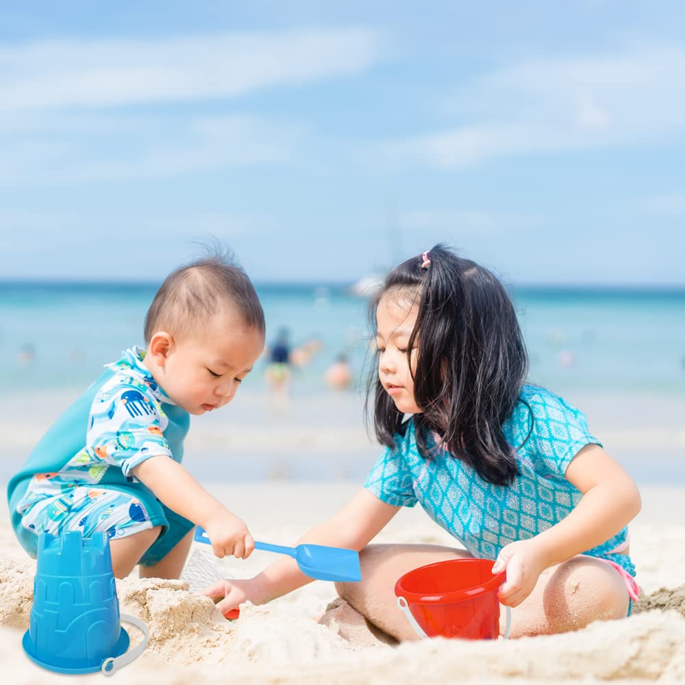 ArtCreativity 6 Inch Beach Bucket and Shovel Set for Kids - 2 Sand Shovels & 2 Buckets with Sandcastle Design - Fun Summer Sand Toys for Boys & Girls - Perfect for Beach Trips, Sandcastle Building, and Outdoor Play