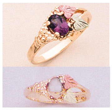 10kt Gold Three-Tone Leaf Ring with Natural Amethyst, Citrine, Peridot & Topaz Gemstones - Oval Promise Ring for Women - Size 5-8 - Perfect for Anniversary, Engagement & Everyday Wear