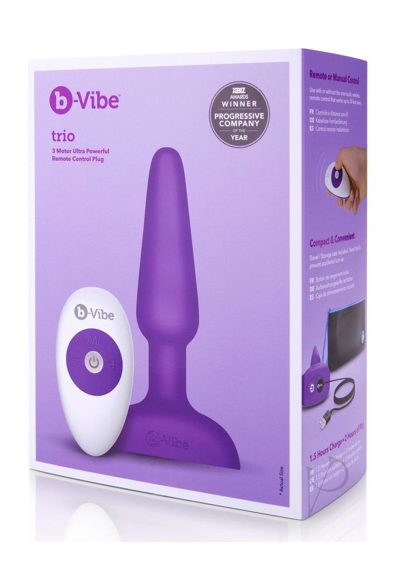 B Vibe Trio Plug Rechargeable Silicone Anal Plug with Remote Control - Purple | Perfect for Couples Play, Solo Exploration & BDSM Adventures